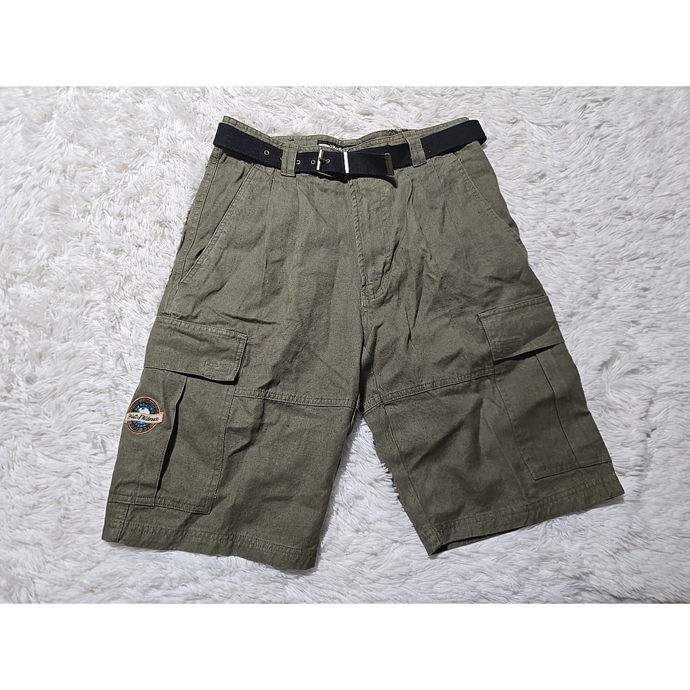 VTG Bugle Boy Mens 33W Cargo Shorts Spirit Of Wilderness Green Canvas Hiking